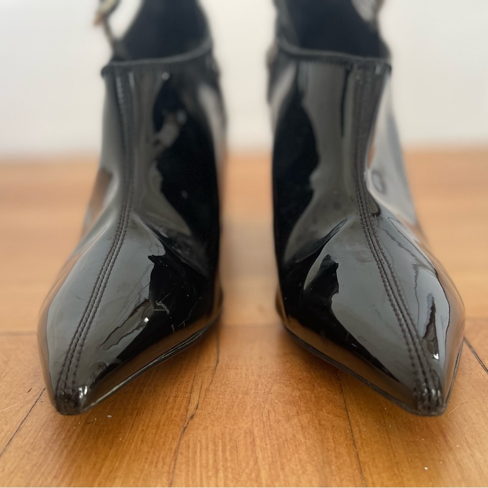 Cheap Monday Cube Black Patent Wedge Boots 9.5 - Picture 9 of 16